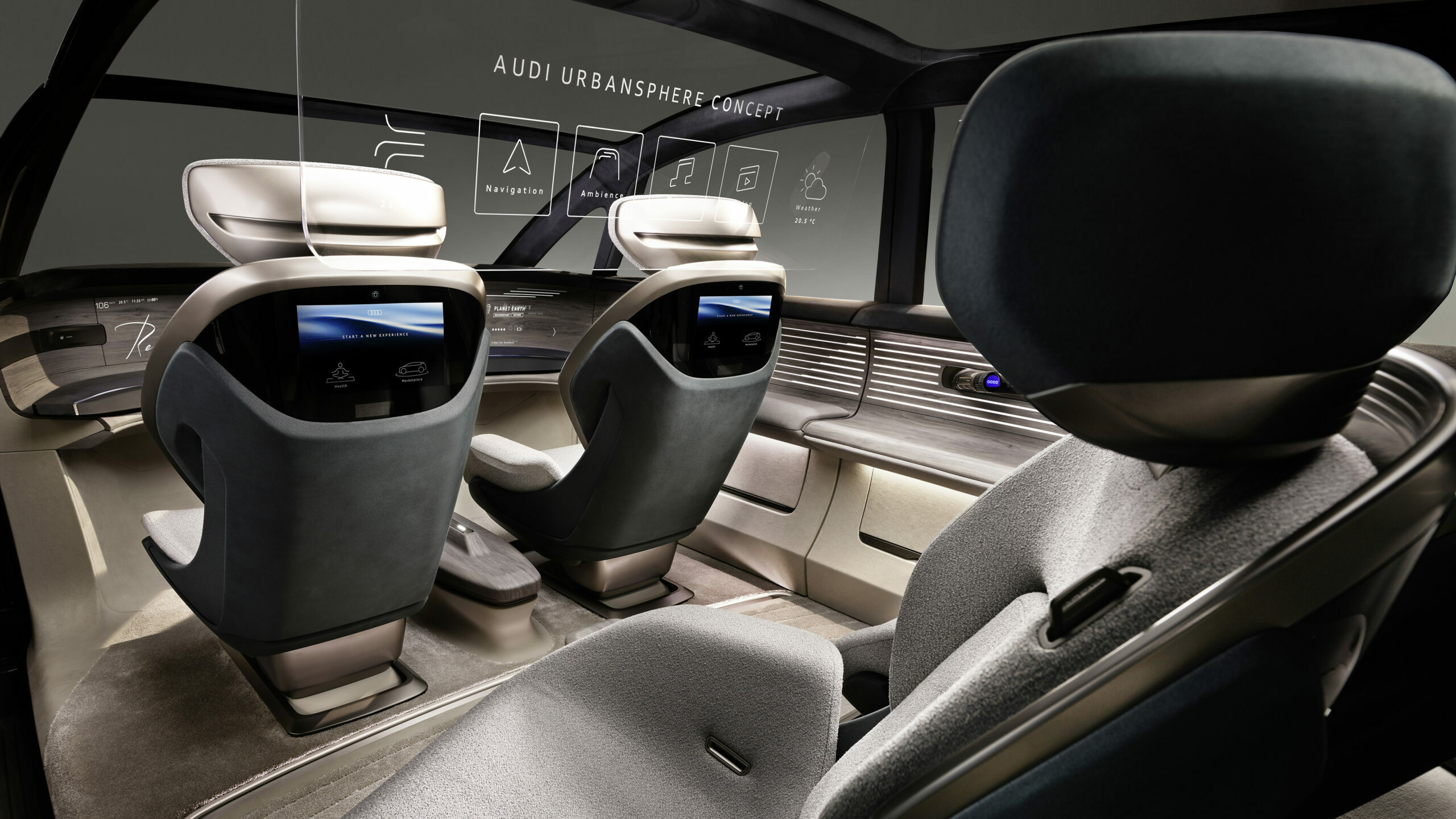 Der Audi urbansphere concept bietet an Bord eine große Vielfalt an Optionen, diese Freiheit für individuell gestaltbare Erlebnisse zu nutzen: Kommunikation oder Entspannung, Arbeit oder den Rückzug in eine Privatsphäre.