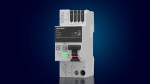 Siemens SENTRON ECPD-Schutzschaltgerät vor blauem Hintergrund.